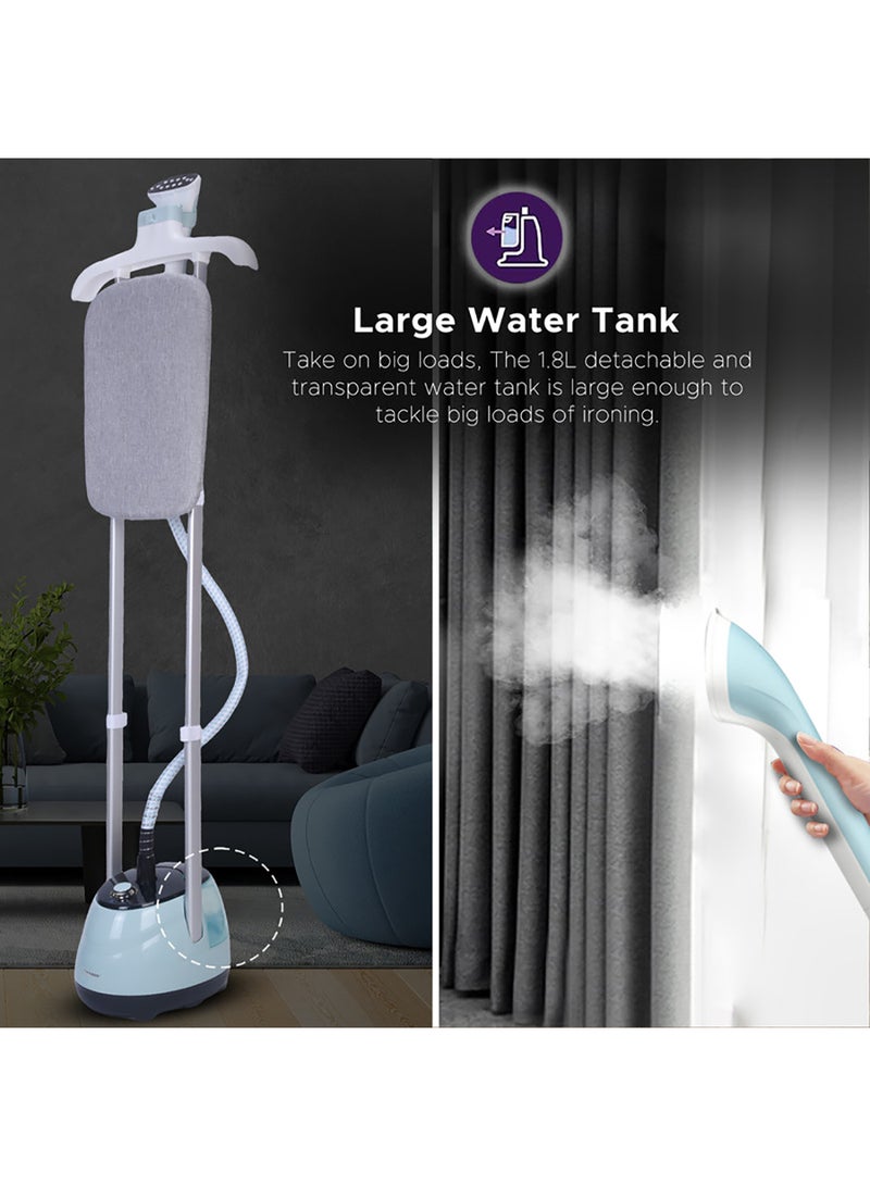 SONASHI - 1.8L Garment Steamer with 35G/min Steam Flow, Mechanical Control, and Overheat Protection | Continues Working for 60 Mins | Adjustable Height - Ironing Board - Pole Hanger 1.8 L 1800 W SGS-325 Blue - Image 1