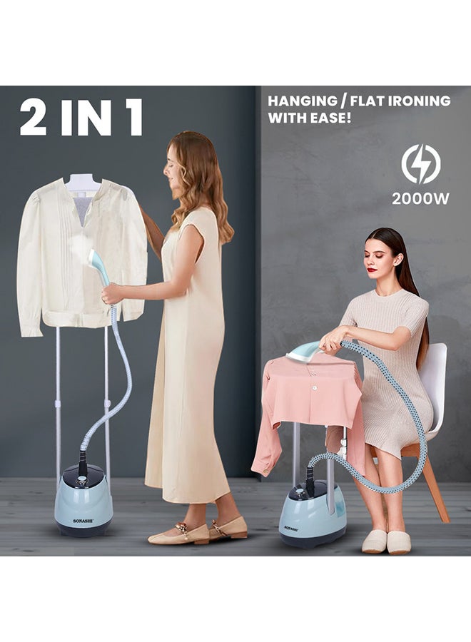 SONASHI - 1.8L Garment Steamer with 35G/min Steam Flow, Mechanical Control, and Overheat Protection | Continues Working for 60 Mins | Adjustable Height - Ironing Board - Pole Hanger 1.8 L 1800 W SGS-325 Blue - Image 1