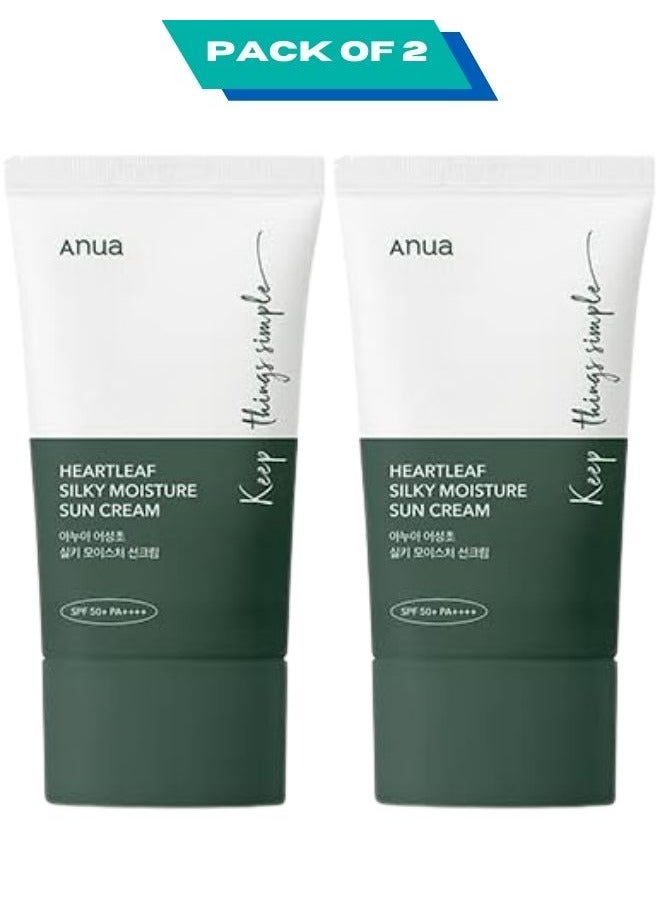 Anua Heartleaf Silky Moisture Sunscreen SPF50+ PA++++ 50mlx2 (Pack of 2) 100ml  - Image 1