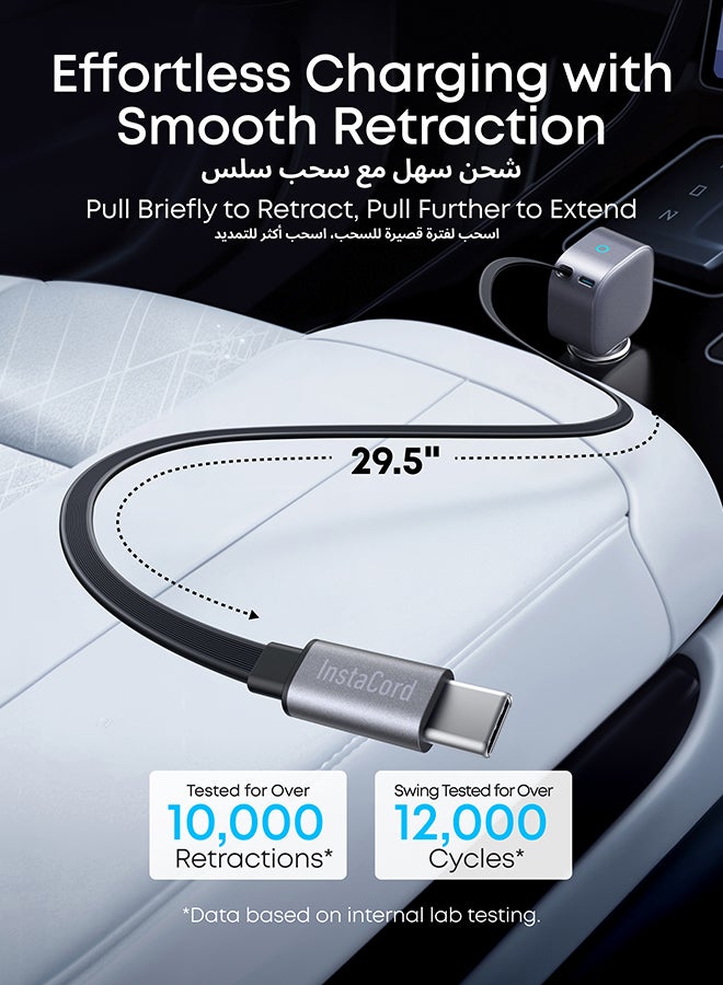 Anker USB-C Car Charger, 75W Max Ultra-Compact Type-C Fast Car Charger with Built-In Retractable Cable Car Adapter for iPhone 16/15/14 Series, Samsung S25/S24/S23, MacBookPro/Air, iPad, and More Gray  - Image 5
