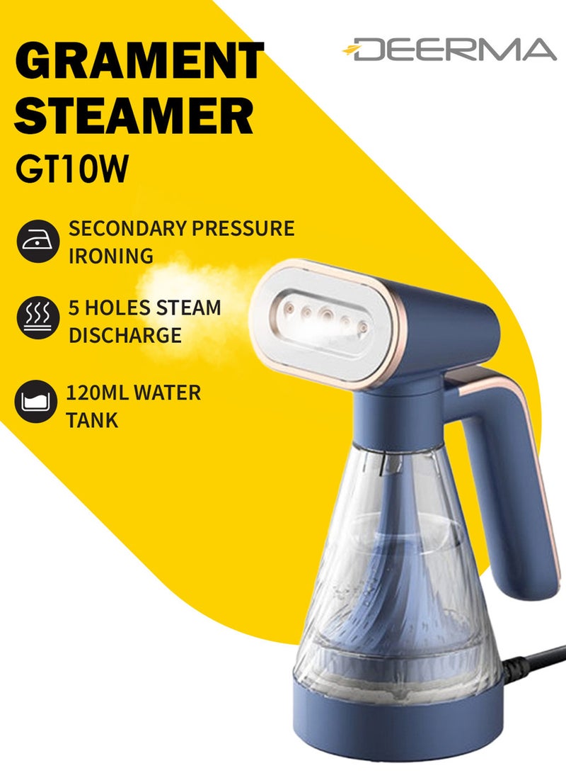 Deerma Handheld Garment Steamer, Power of Fast Heating, Water Tank, Lightweight and Compact Design, Five Hole Steam Outlet, Steam Iron for Clothes, Multifunctional 120 ml 600 W GT10W Blue  - Image 1