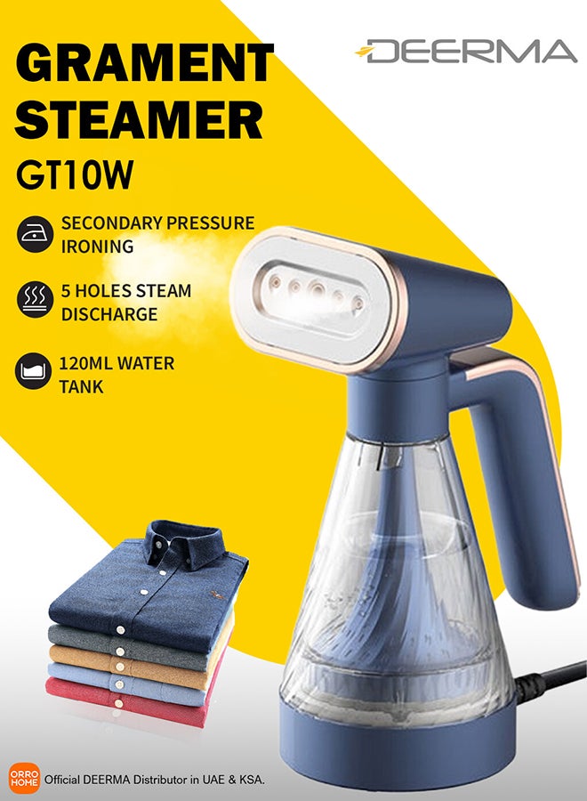 Deerma Handheld Garment Steamer, Power of Fast Heating, Water Tank, Lightweight and Compact Design, Five Hole Steam Outlet, Steam Iron for Clothes, Multifunctional 120 ml 600 W GT10W Blue  - Image 1