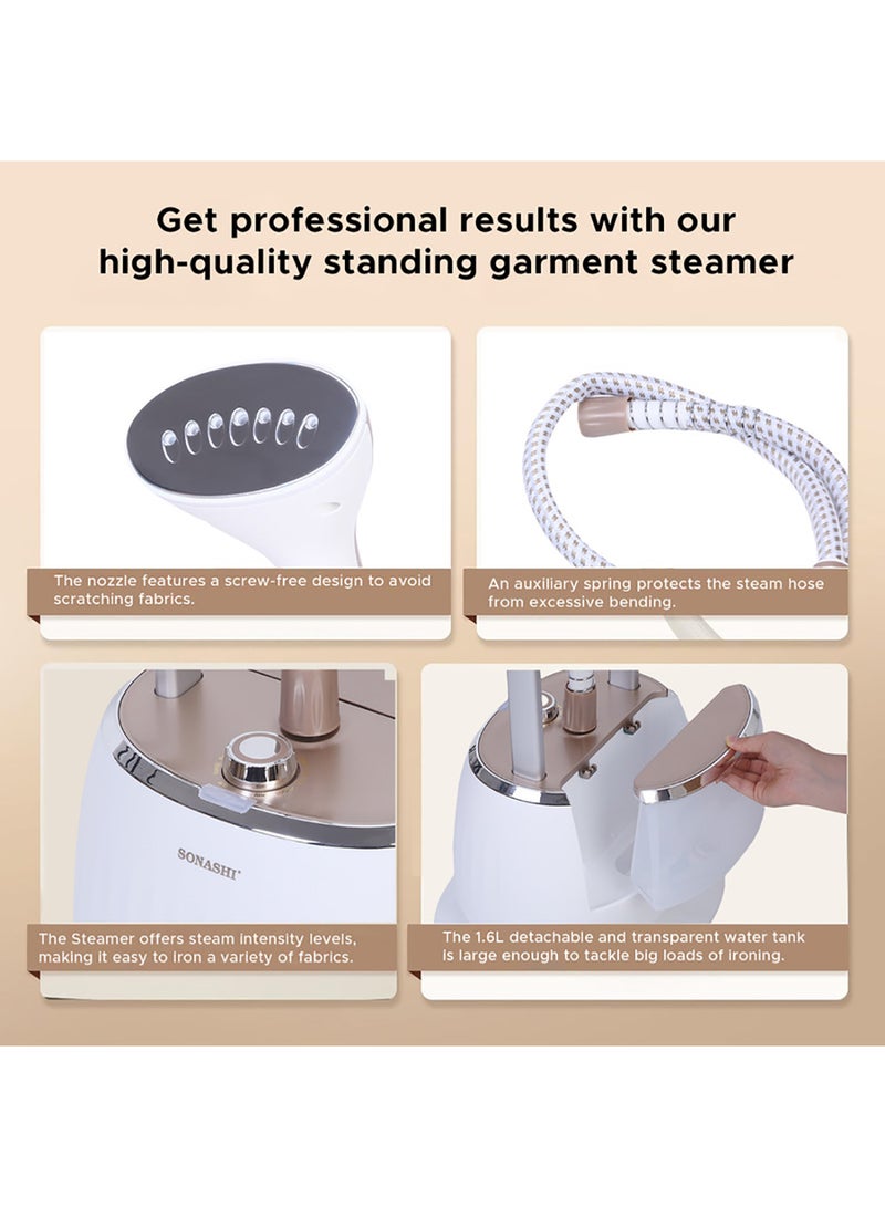 سوناشي 1.6L Garment Steamer with 35G/min Steam Flow, Mechanical Control, and Overheat Protection | Continues Working for 60 Mins | Adjustable Height - Ironing Board - Pole Hanger 1.6 L 1800 W SGS-326 White  - Image 4