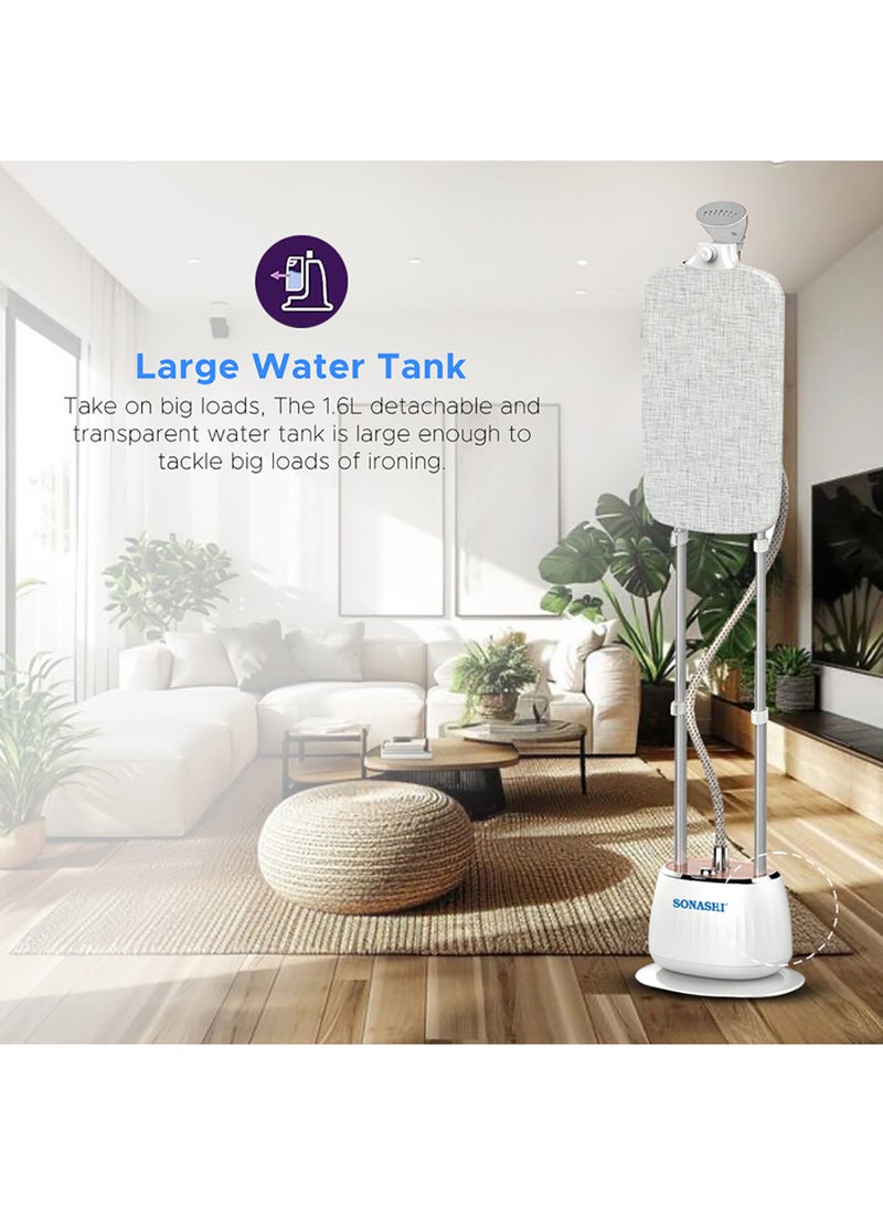 سوناشي 1.6L Garment Steamer with 35G/min Steam Flow, Mechanical Control, and Overheat Protection | Continues Working for 60 Mins | Adjustable Height - Ironing Board - Pole Hanger 1.6 L 1800 W SGS-326 White  - Image 5