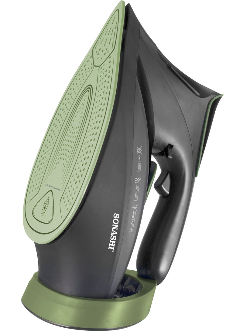 SONASHI - Steam Iron with Ceramic Coated Soleplate | LED Display with Touch Control | Steam/Burst Steam/Spray/Dry Iron with Self-Clean Function | Anti-Drip/Anti-Calc/Auto Shut-Off with Water Tank 350 ml 3000 W SI-5088C Black/Green - Image 1