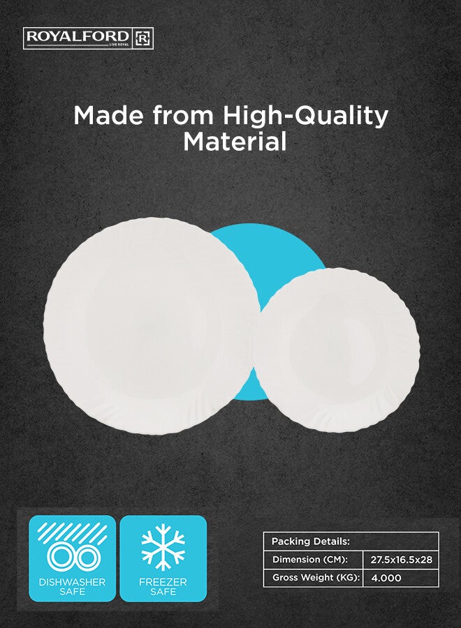 Royalford 12-Piece Opal Wear Dinner Set Beautiful Elegant Design Dishwasher Safe/Freezer Safe White - Image 4