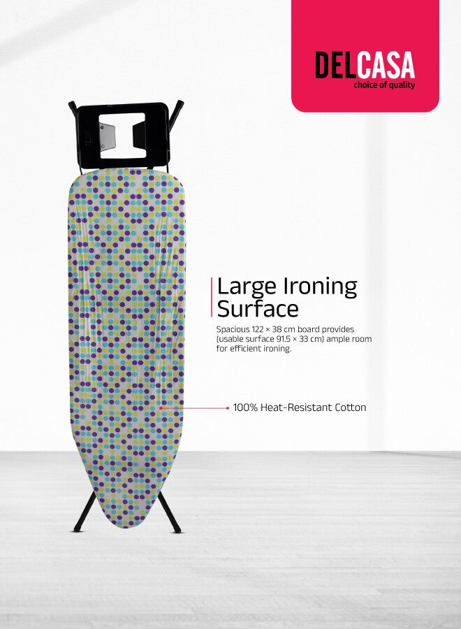 Royalford Ironing Board DC2801 Iron Table with Powder Coated Carbon Steel Cotton Cover with MM Foam Pad white - Image 2