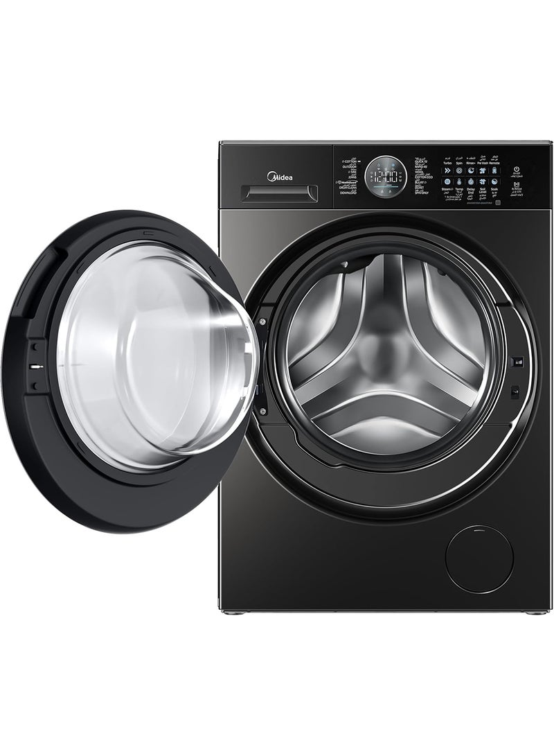 Midea - 10KG Front Load, Flat Elegant Design, Washing Machine with Lunar Dial, 1400 RPM, Smart, 14 Programs, Fully Automatic Washer, Digital LED Display, BLDC Inverter, Wi-Fi Connectivity 10 kg MF210W100WB/T-GCC Titanium - Image 1