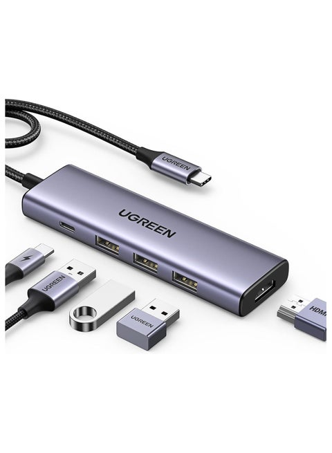 Ugreen UGREEN 4K HDMI USB C Hub with PD Charging Powered USB C to USB Adapter 5 in 1 Compatible with MacBook Pro Air M2 M1 Chromebook Surface XPS iPad Pro Air Galaxy S23 S22 Ultra Silver
