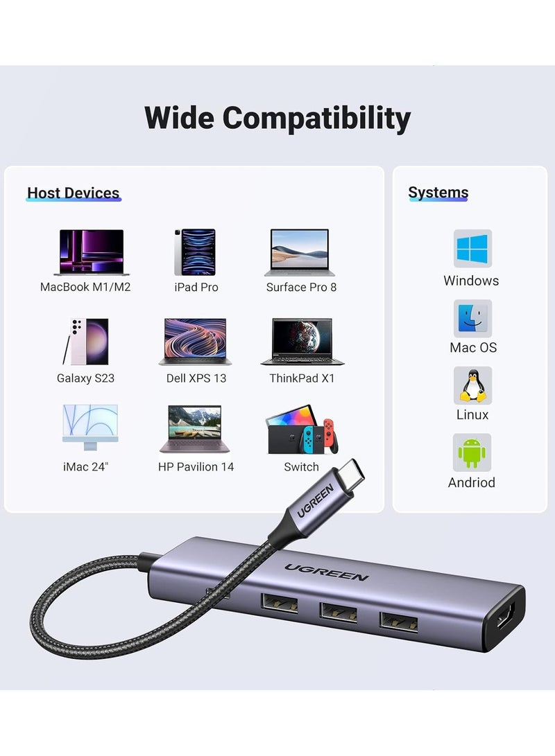 Ugreen - Ugreen UGREEN 4K HDMI USB C Hub with PD Charging Powered USB C to USB Adapter 5 in 1 Compatible with MacBook Pro Air M2 M1 Chromebook Surface XPS iPad Pro Air Galaxy S23 S22 Ultra Silver - Image 1