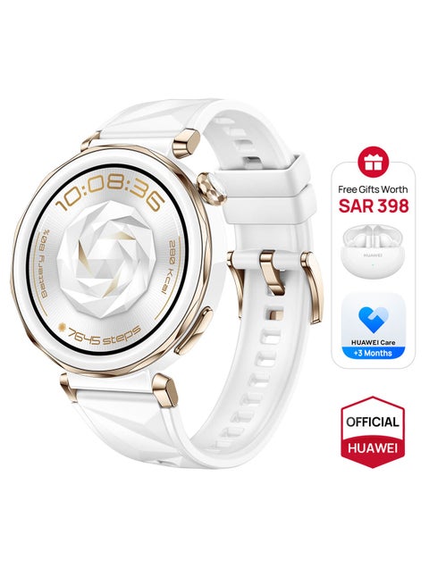 WATCH GT 5 Pro 42mm Smartwatch, Sharp-Edged Design Watch, up to 7 Days Battery Life, Pro-level Sports, iOS and Android + FreeBuds 5i Earbuds + Extra 3 Months Warranty White Fluroelastomer