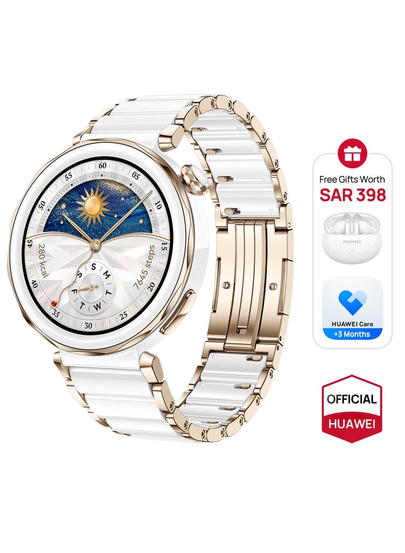 هواوي - WATCH GT 5 Pro 42mm Smartwatch, Sharp-Edged Design Watch, up to 7 Days Battery Life, Pro-level Sports, iOS and Android + FreeBuds 5i Earbuds + Extra 3 Months Warranty White Ceramic - Image 1