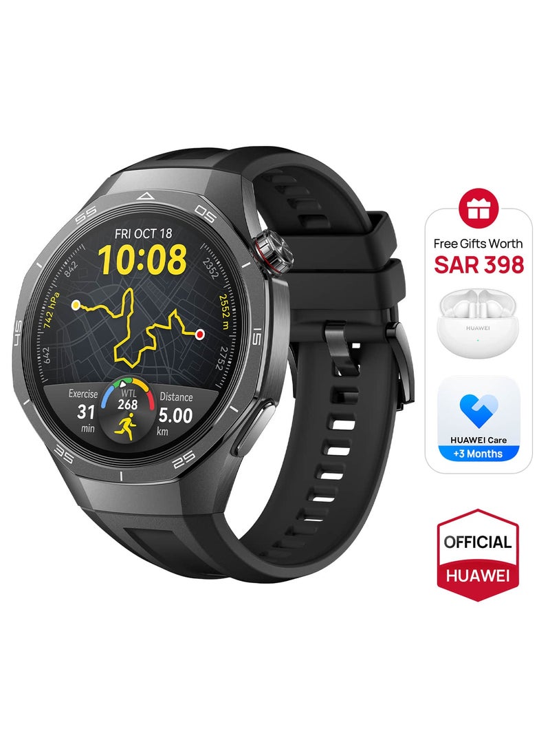HUAWEI WATCH GT 5 Pro 46mm Smartwatch, Sharp-Edged Design Watch, up to 14 Days Battery Life, Pro-level Sports, iOS and Android + FreeBuds 5i Earbuds + Extra 3 Months Warranty Black  - Image 1