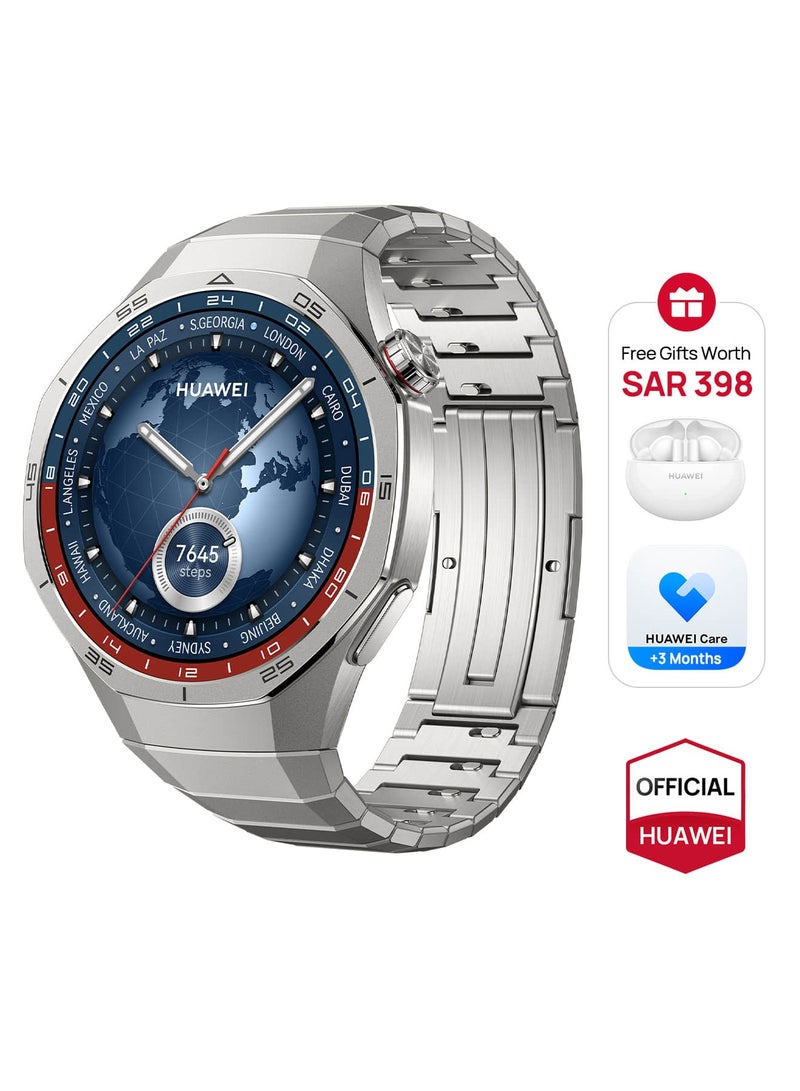 HUAWEI WATCH GT 5 Pro 46mm Smartwatch, Sharp-Edged Design Watch, up to 14 Days Battery Life, Pro-level Sports, iOS and Android + FreeBuds 5i Earbuds + Extra 3 Months Warranty Titanium  - Image 1