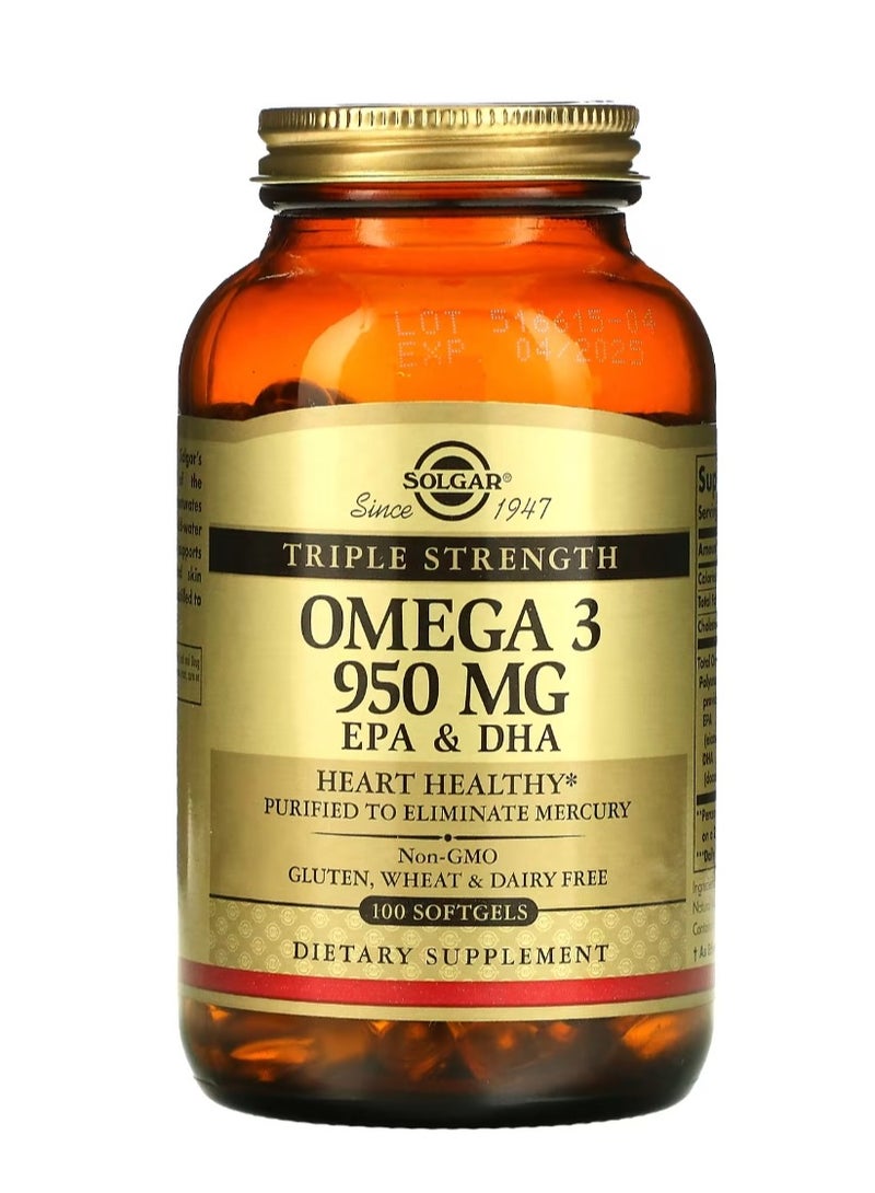 Solgar Omega-3 EPA And DHA Triple Strength 950 Mg 100 Softgels - Image 1