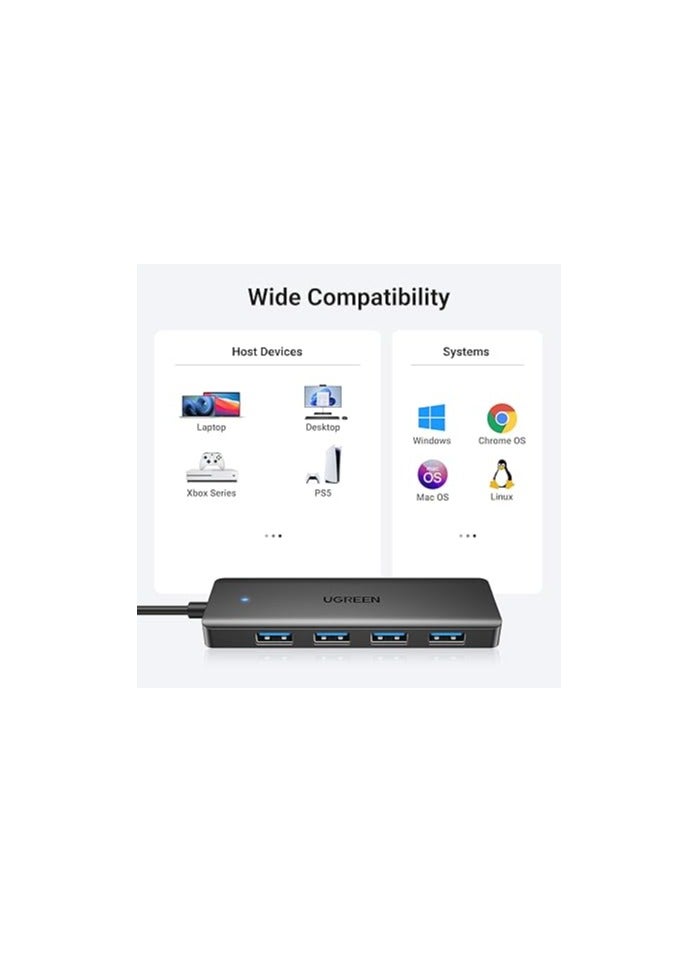 USB 3.0 Hub, 4 Ports USB A Splitter Ultra-Slim USB Expander for Mouse, Keyboard, Flash Drive, U Disk, Printer Compatible with Laptop, Desktop PC, Xbox, PS5, and More Black