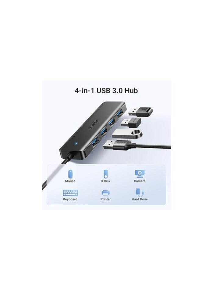 USB 3.0 Hub, 4 Ports USB A Splitter Ultra-Slim USB Expander for Mouse, Keyboard, Flash Drive, U Disk, Printer Compatible with Laptop, Desktop PC, Xbox, PS5, and More Black