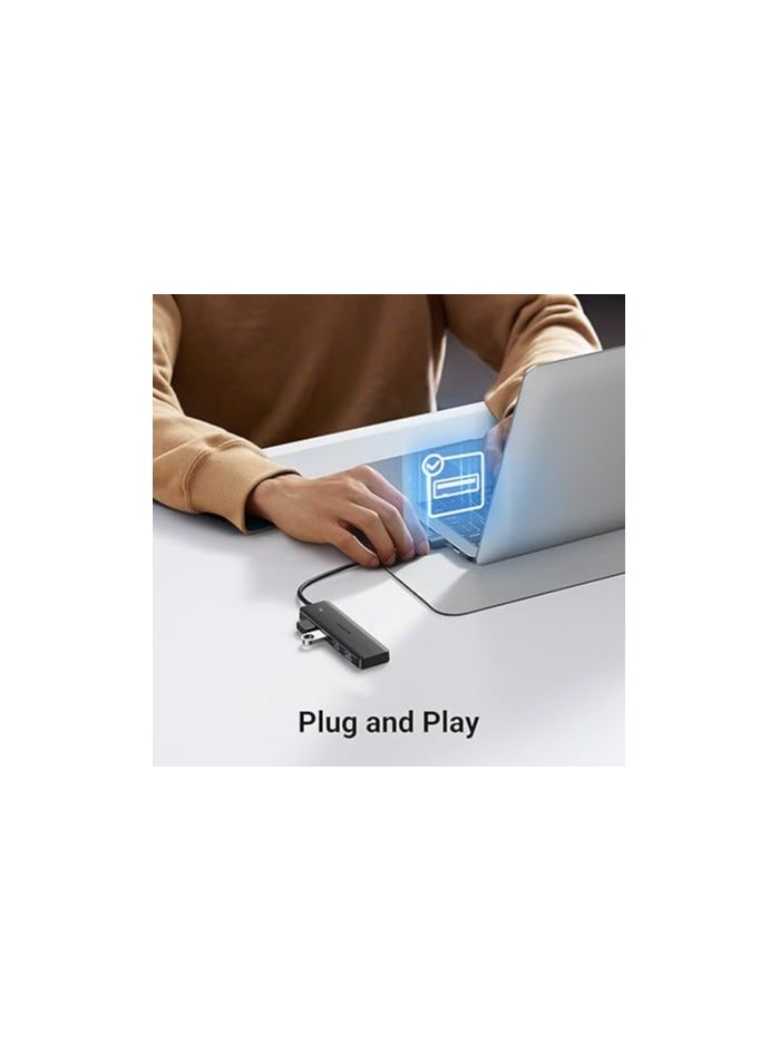 USB 3.0 Hub, 4 Ports USB A Splitter Ultra-Slim USB Expander for Mouse, Keyboard, Flash Drive, U Disk, Printer Compatible with Laptop, Desktop PC, Xbox, PS5, and More Black