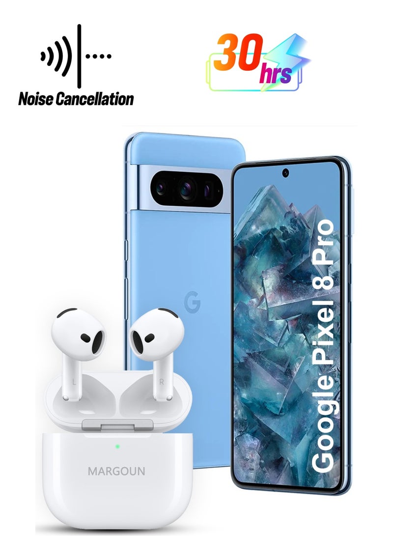 MARGOUN Premium Wireless Earbuds with ANC and 30-Hour Battery Life for Google Pixel 8 Pro - White-1 - Image 1