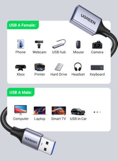 يو جرين كابل تمديد USB (1 متر) كابل تمديد USB A ذكر إلى أنثى USB 3.0 موسع نقل البيانات 5Gbps متوافق مع كاميرا الويب والهاتف ومحور USB والفأرة ولوحة المفاتيح والقرص الصلب وسماعة الرأس ومحرك أقراص فلاش  - Image 2
