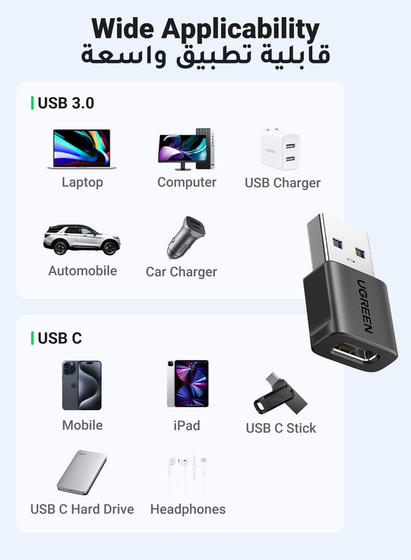 Ugreen USB C to USB Adapter【10Gbps】Type C to USB, USB to USB C Adapter, USB C Female to USB A Male Adapter, Type C to USB Converter for iPad Pro Air, iPhone14 Pro Max,Galaxy S23 S24 Ultra, 2Pack Black  - Image 4