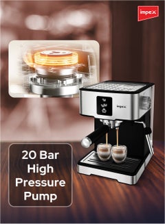 Impex Espresso Coffee Maker,20 Bar Coffee Machine 1.7 Litter,3 Preset Program,15sec Quick Heating, Auto Shut-Off, Espresso, Cappuccino, Latte Maker, 1.7 L 1400 W IECM 2002 Black/Silver  - Image 5