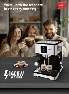 Impex Espresso Coffee Maker,20 Bar Coffee Machine 1.7 Litter,3 Preset Program,15sec Quick Heating, Auto Shut-Off, Espresso, Cappuccino, Latte Maker, 1.7 L 1400 W IECM 2002 Black/Silver  - Image 3