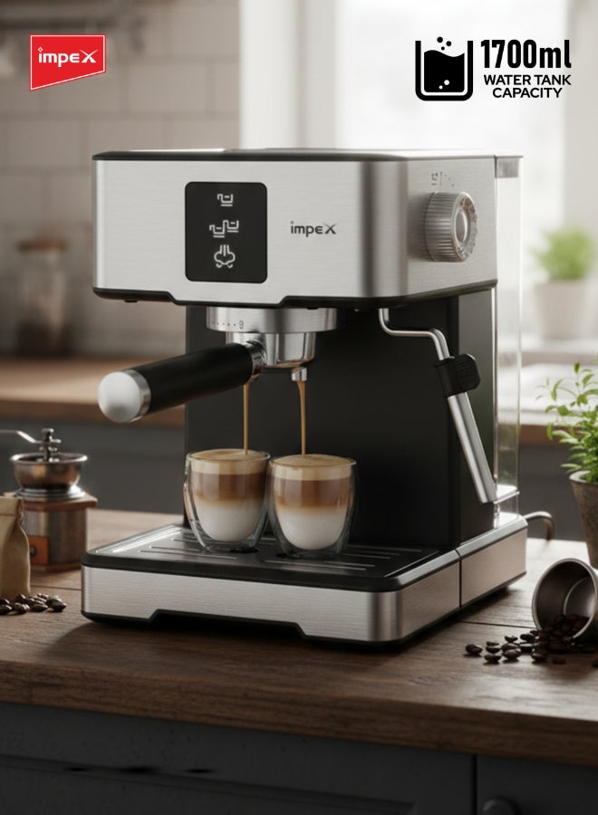إمبكس صانعة قهوة إسبريسو، آلة قهوة 20 بار سعة 1.7 لتر، 3 برامج مسبقة، تسخين سريع خلال 15 ثانية، إيقاف تلقائي، صانعة إسبريسو، كابتشينو، لاتيه - Image 1