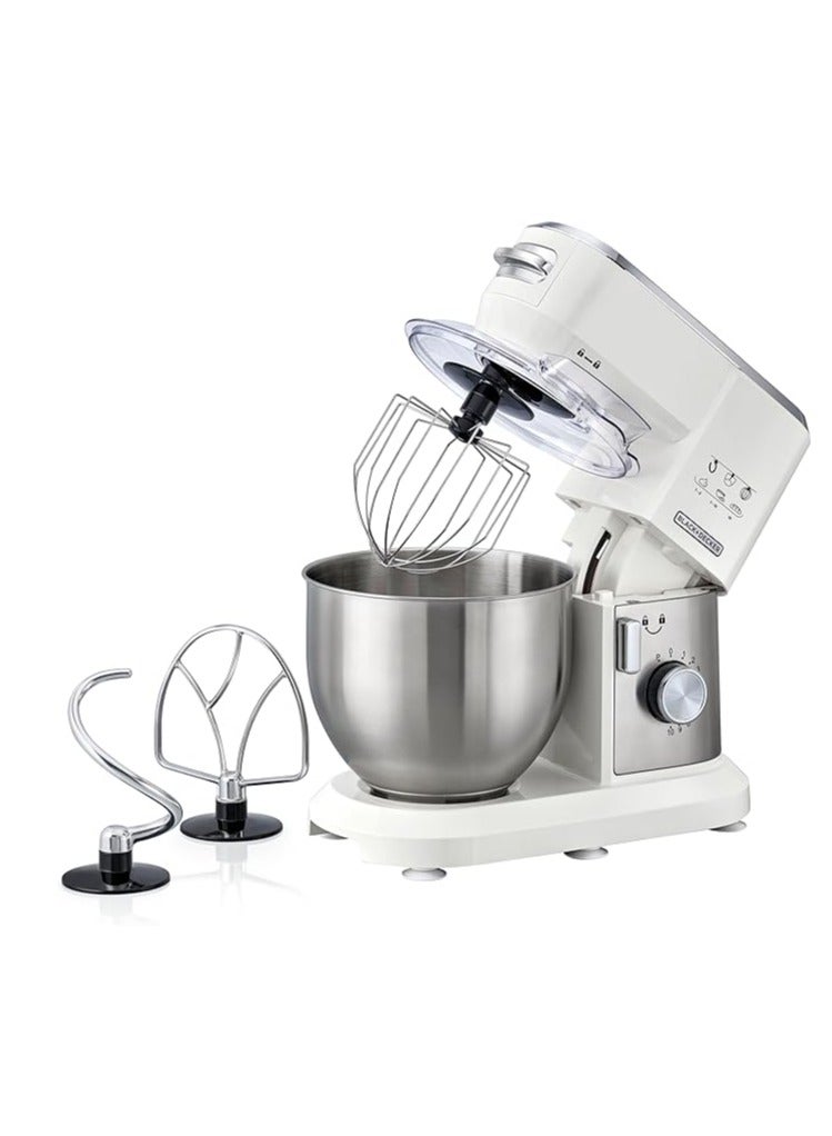 BLACK+DECKER 1000W Multifunction Stand Mixer Kitchen Machine, 6L Capacity, 10 Speeds, White – (MKM100-B5) 6 L 1000 W MKM100 White  - Image 1