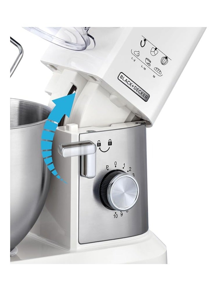 BLACK+DECKER 1000W Multifunction Stand Mixer Kitchen Machine, 6L Capacity, 10 Speeds, White – (MKM100-B5) 6 L 1000 W MKM100 White  - Image 2
