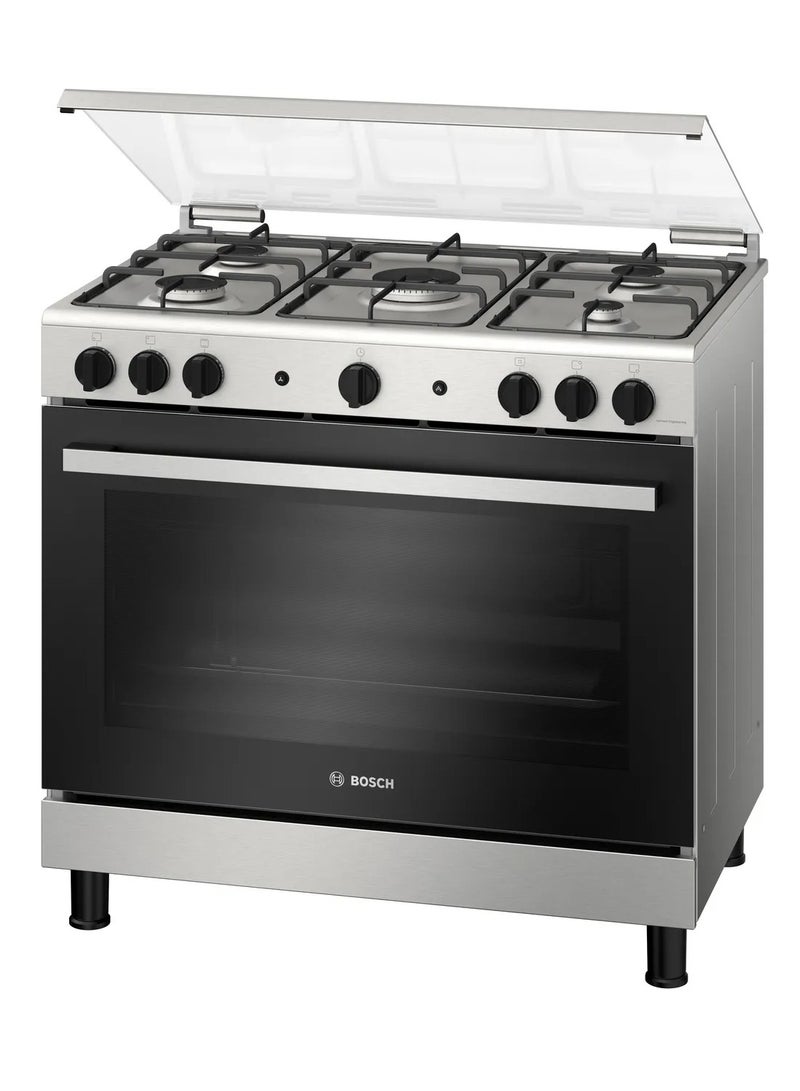 بوش Gas cooker 90 cm 5 Burners with Grill Oven Capacity 125 liter power 15700 Watt 5 Heating Levels Full Safety Seies 2 HGV1F0U50S HGV1F0U50S Silver - Image 1