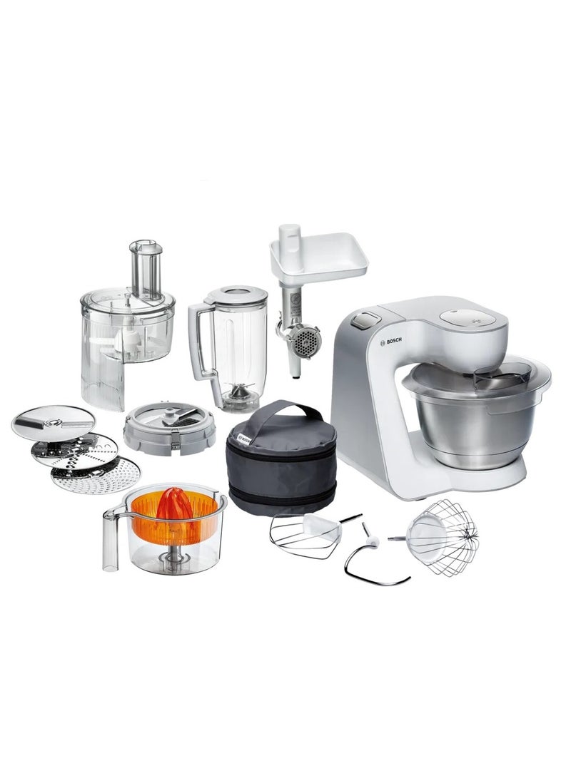 BOSCH Kitchen Machine 900 Watt 3,9L capacity 7 speed Maximum 2.4 KG For Mixing Bowl MUM5425 3.9 L 900 W MUM54251 white silver - Image 1