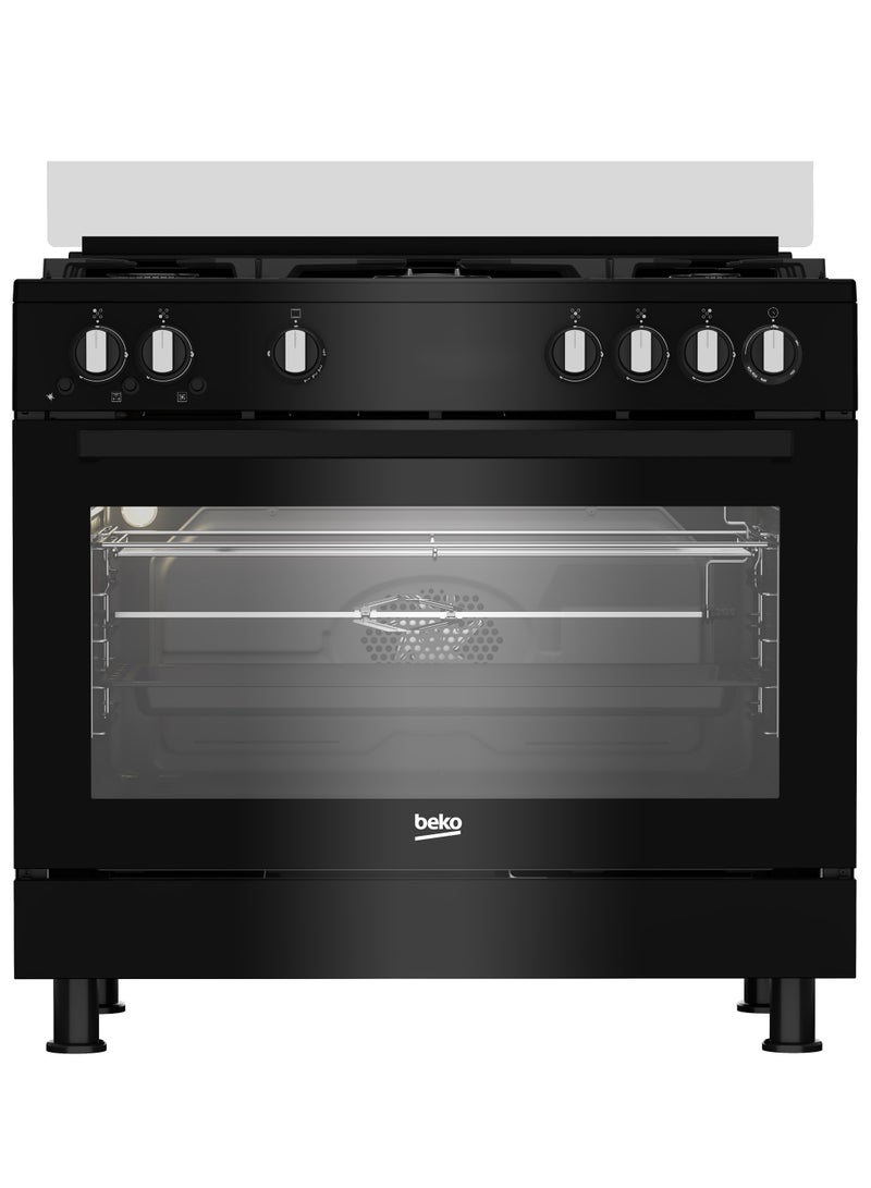 بيكو Gas Cooker 90 CM, Free Standing, capacity 111 L ,5 burners, gas grill, Cooling & Cooking Fan GGR 15115 DX NB black  - Image 1