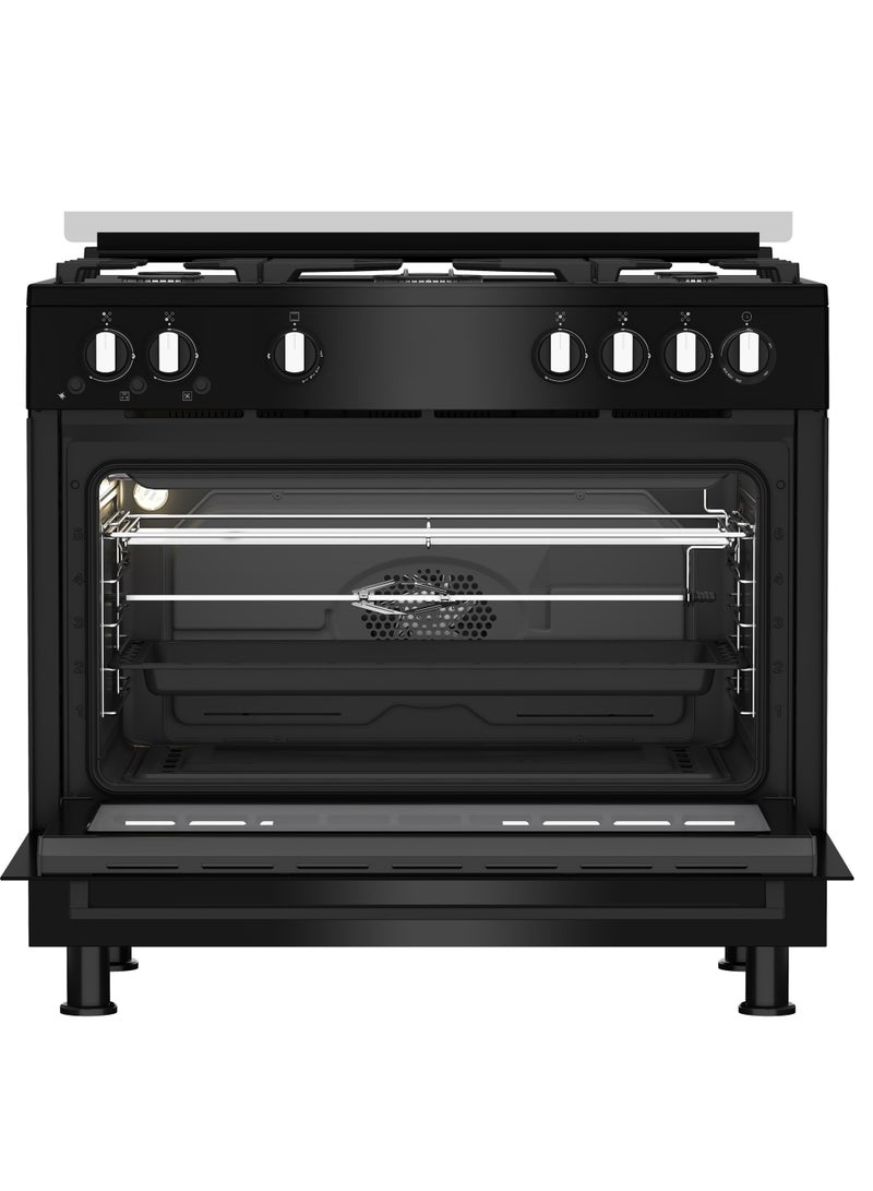 بيكو Gas Cooker 90 CM, Free Standing, capacity 111 L ,5 burners, gas grill, Cooling & Cooking Fan GGR 15115 DX NB black  - Image 2