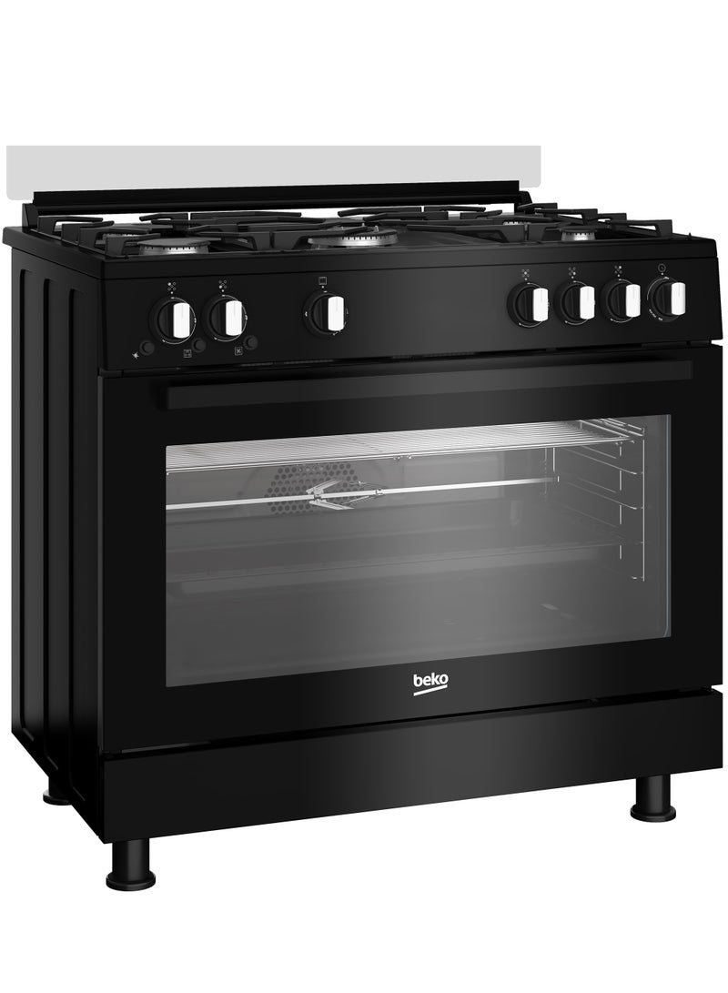 بيكو Gas Cooker 90 CM, Free Standing, capacity 111 L ,5 burners, gas grill, Cooling & Cooking Fan GGR 15115 DX NB black  - Image 5