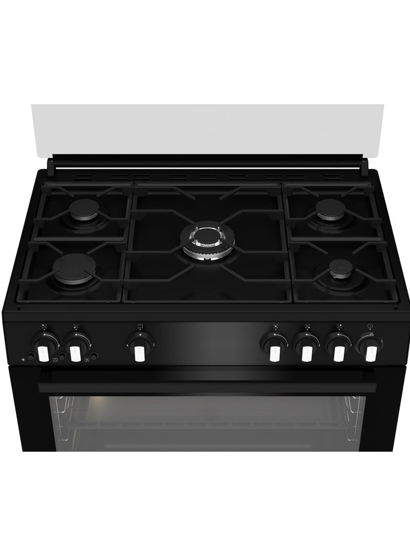 بيكو Gas Cooker 90 CM, Free Standing, capacity 111 L ,5 burners, gas grill, Cooling & Cooking Fan GGR 15115 DX NB black  - Image 4