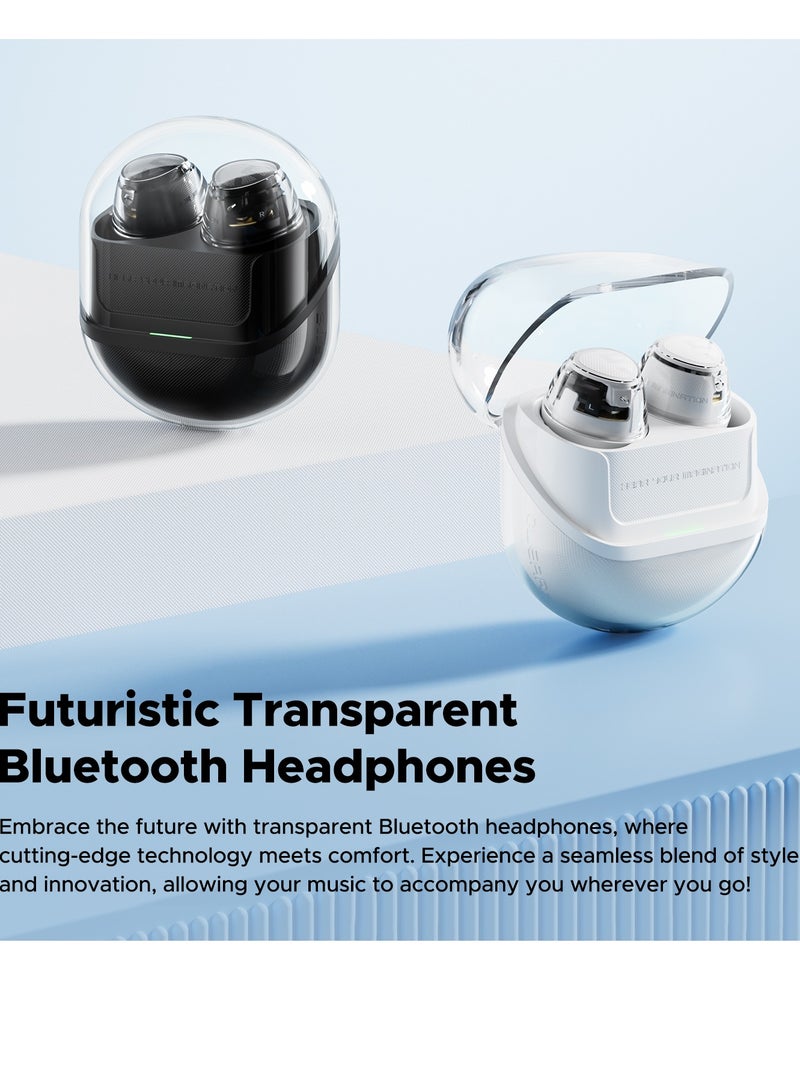 SoundPEATS Clear Dot Wireless Headphones Bluetooth 5.3 Transparent Design 2 Microphones With In-ear Noise Cancellation Deep Bass Waterproof App Controls For Mobile Sports 27 Hours Of Work Talking Music Headphones Black  - Image 2