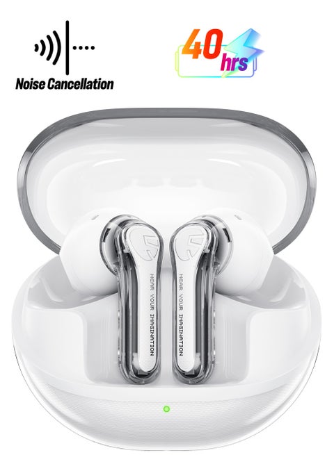 Clear-pods Wireless Bluetooth 5.3 Headphones, 13 Mm Drivers And Dual Enc Microphone For Clear Calls Game Mode Application Control Total 40 Hours white
