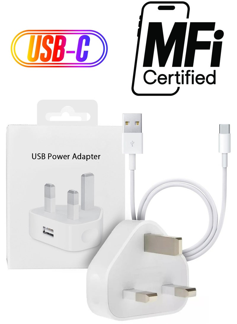 MARGOUN (For Apple iPhone 15 Pro Max) Reliable 3-Pin Charger Adapter with 1m USB-A to USB-C Cable White  - Image 1
