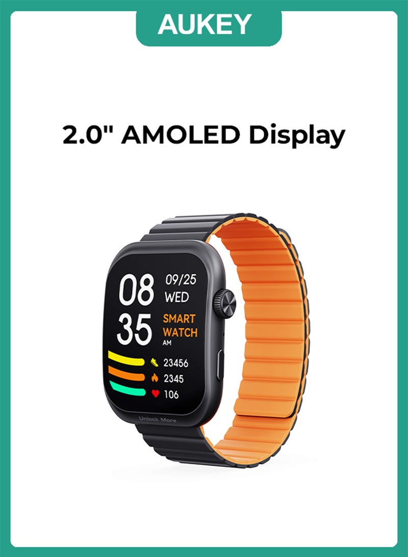 Aukey Smartwatch with Calling Function, 1.96-inch, HD AMOLED display, Magnetic Strap, IP67 Waterproof, 15 Days Battery Life Fitness Tracker with Sport & Health tracking & Customise faces, SW-1U Black - Image 1