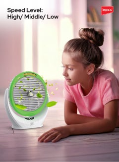 Impex 6 Inch Rechargeable Fan with 5W COB Light, 3.7V 2400mAh Li-ion Battery, Manual Rotary Function, Strong Wind Force, Type C Charging Port, 3 Stage Speed Control - Breeze D6 Green  - Image 5