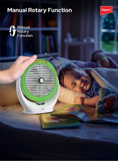 Impex 6 Inch Rechargeable Fan with 5W COB Light, 3.7V 2400mAh Li-ion Battery, Manual Rotary Function, Strong Wind Force, Type C Charging Port, 3 Stage Speed Control - Breeze D6 Green  - Image 3