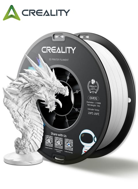 Official CR PETG 3D Printer Filament 1.75mm 1KG (2.2lbs), High Precision Strong Toughness, Odorless Better Flow Moistureproof 3D Printing Ender Filament CR-PETG-1kg White