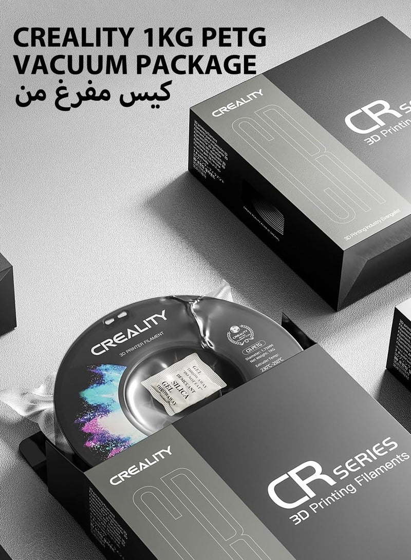 خيوط طابعة ثلاثية الأبعاد CR PETG الرسمية 1.75 مم 1 كجم (2.2 رطل)، عالية الدقة، صلابة قوية، بدون رائحة، تدفق أفضل، مقاوم للرطوبة
