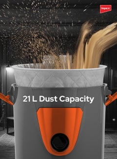 Impex Turkish Vacuum Cleaner 21L Dust Bag Capacity, SMS Filter & Cloth Dust Bag, Dust Indicator, Dry And Air Blow Function And Low Noise Operation, 21 L 2200 W VC 4721T Grey/Orange  - Image 3