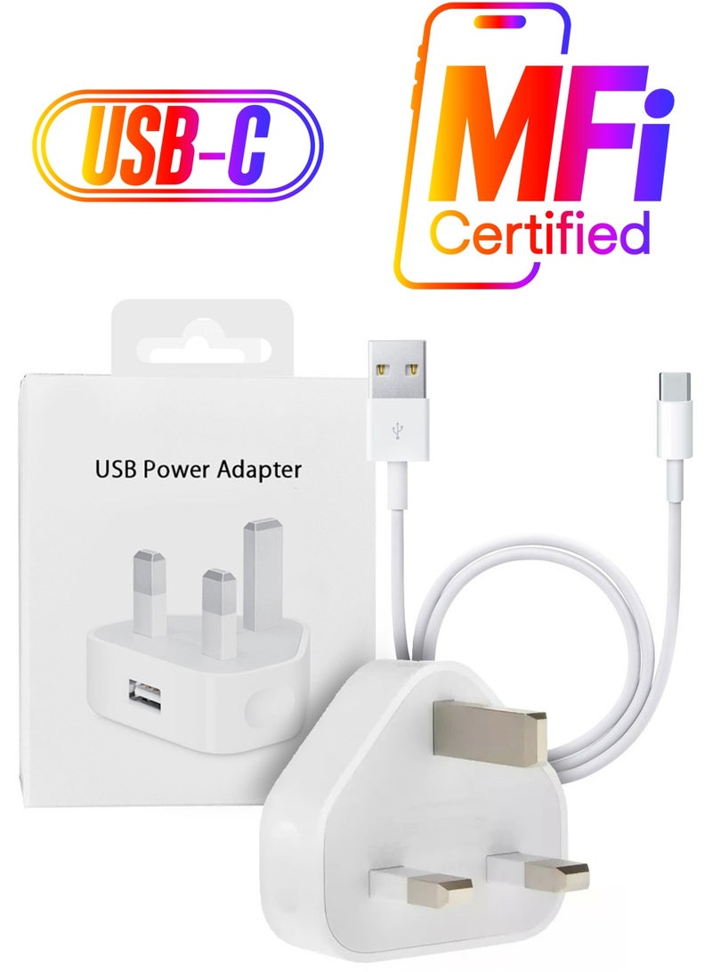 MARGOUN (For Apple iPhone 16) Reliable 3-Pin Charger Adapter with 1m USB-A to USB-C Cable White - Image 1