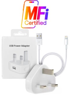 MARGOUN (For Apple iPhone 12 Pro) Reliable 3-Pin Charger Adapter with 1m USB-A to Lightning Cable White  - Image 1