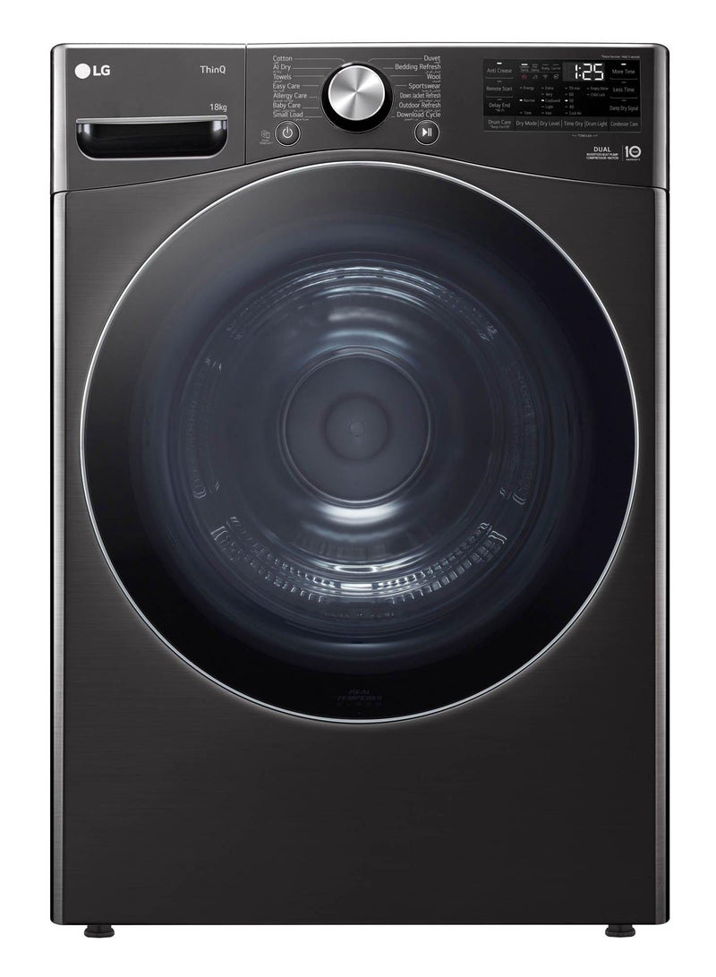 LG 18Kg DUAL Inverter Dryer CondensingThinQ WiFi Sensor Dry Black Steel Color 330 kW RH18U8JVCW Black Steel  - Image 1