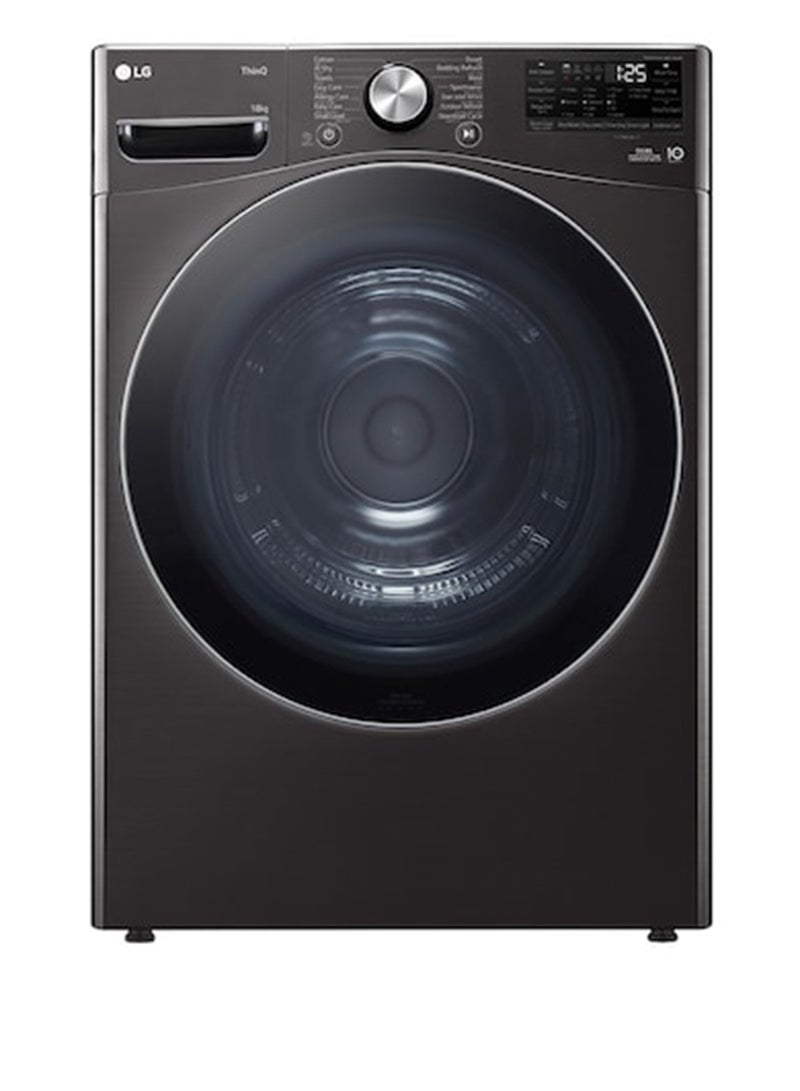 إل جي مجفف ملابس سعة 18 كجم، مضخة حرارية مزدوجة العاكس، تقنية ThinQ، مستشعر واي فاي، 330 كيلو واط، RH18U8JVCW، فولاذ أسود 330 kW RH18U8JVCW - Image 1