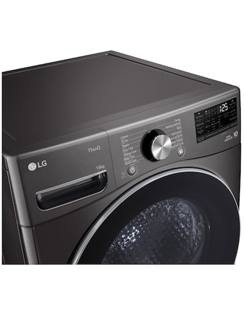 إل جي مجفف ملابس سعة 18 كجم، مضخة حرارية مزدوجة العاكس، تقنية ThinQ، مستشعر واي فاي، 330 كيلو واط، RH18U8JVCW، فولاذ أسود 330 kW RH18U8JVCW - Image 4